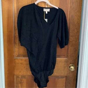 Bradamant Short Sleeve Black Asymmetrical Knit Bodysuit One Piece XS